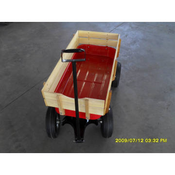 Carrinho de carroça vermelha para bebê com lado de madeira